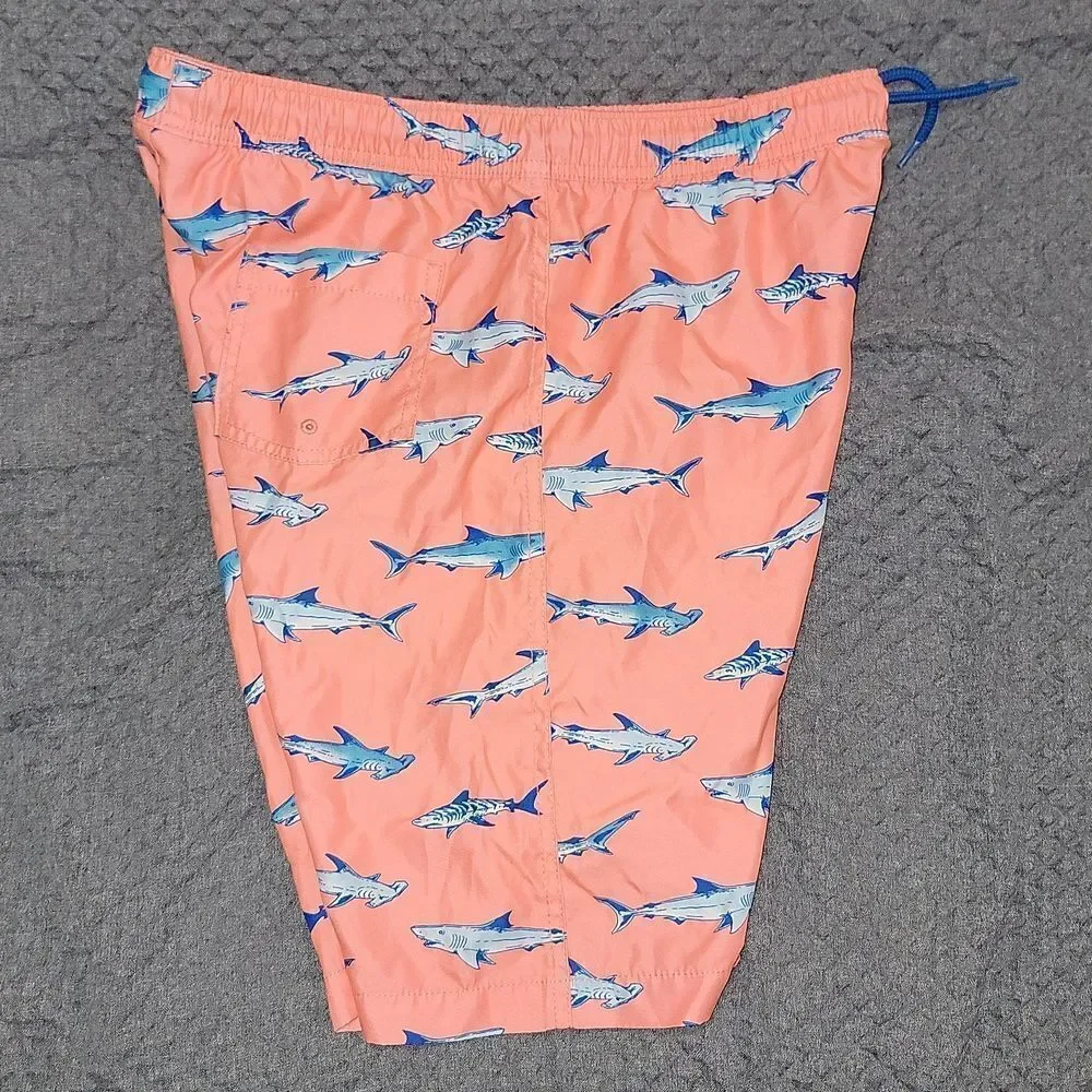 Lands End Boys Shark Printed Volley Swim Trunks Shorts Size L (14H-16H)